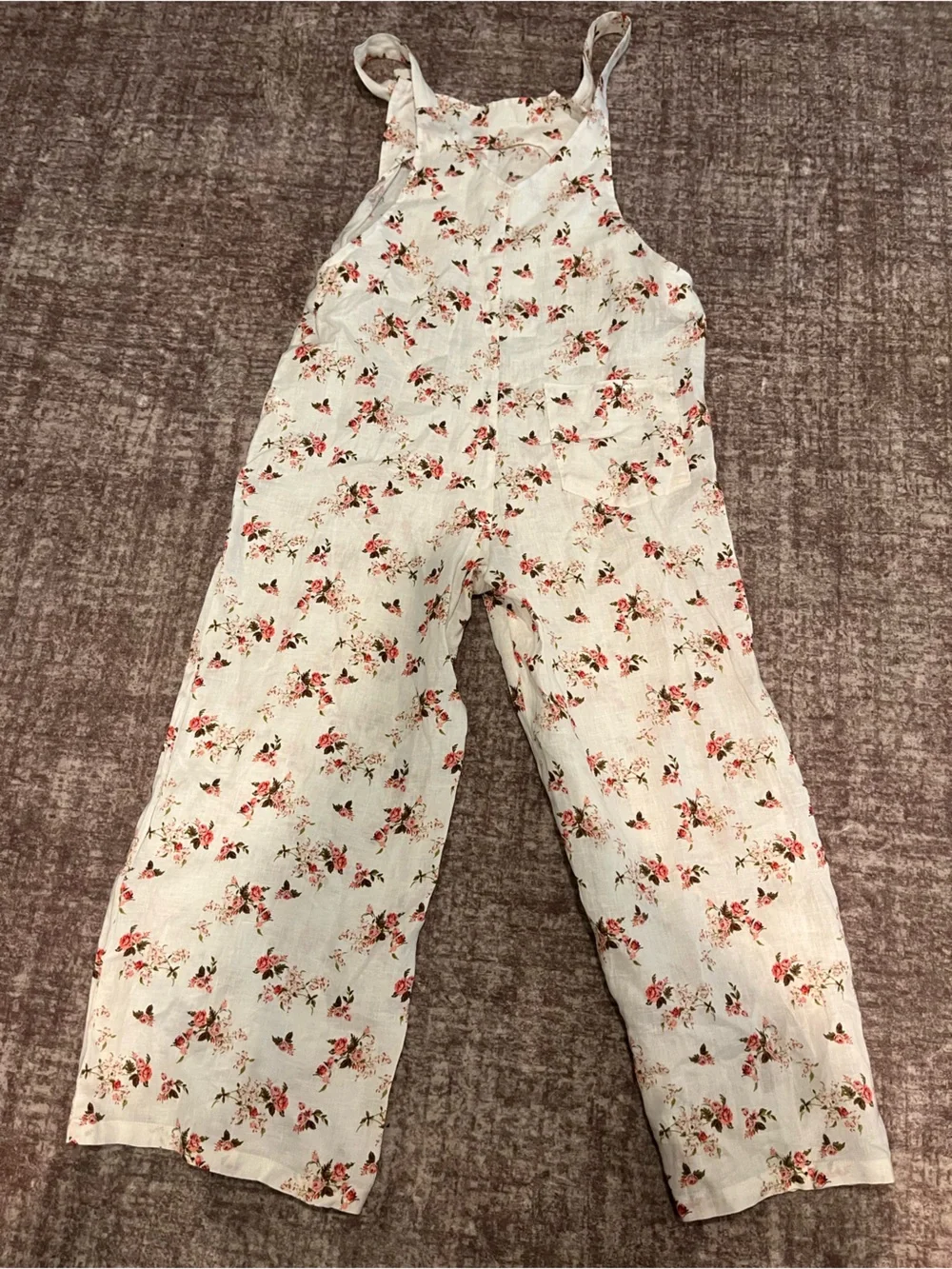 Zara White Floral Linen-Blend Wide-Leg Jumpsuit